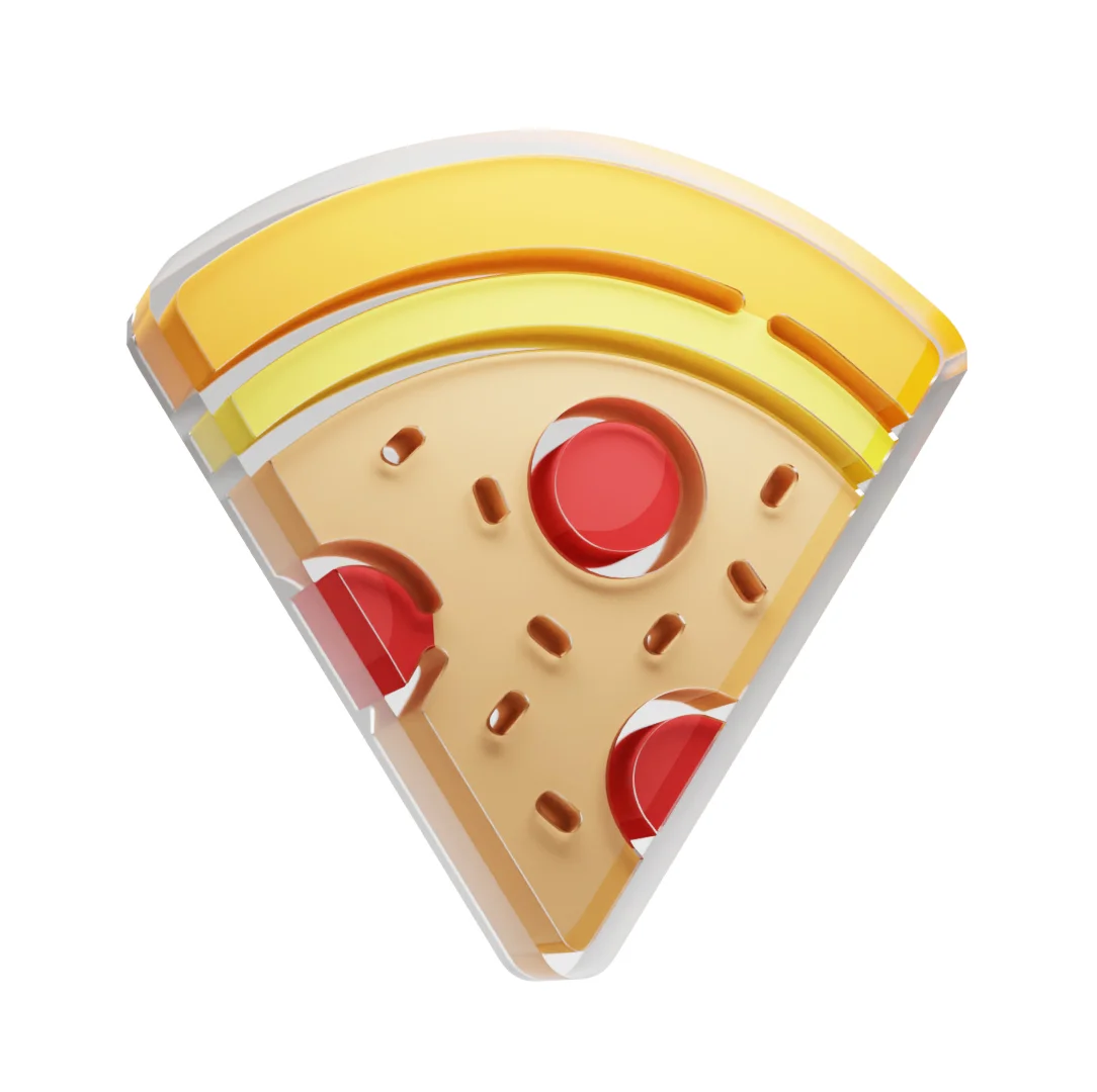 3D стеклянная иконка пиццы для веб-дизайна