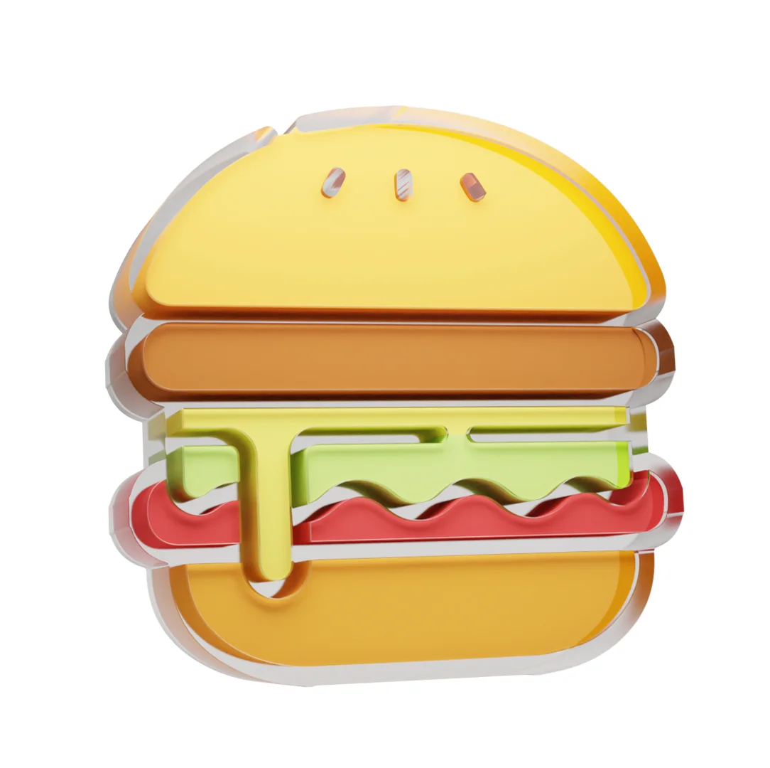 3D стеклянная иконка бургера для интерфейса