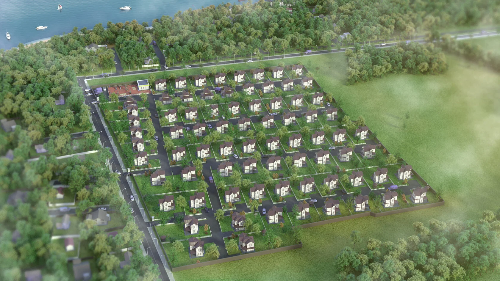 3D визуализация жилого поселка в генплане поселка